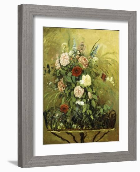 Bouquet of Flowers with a Rustic Wooden Jardiniere-Camille Pissarro-Framed Giclee Print