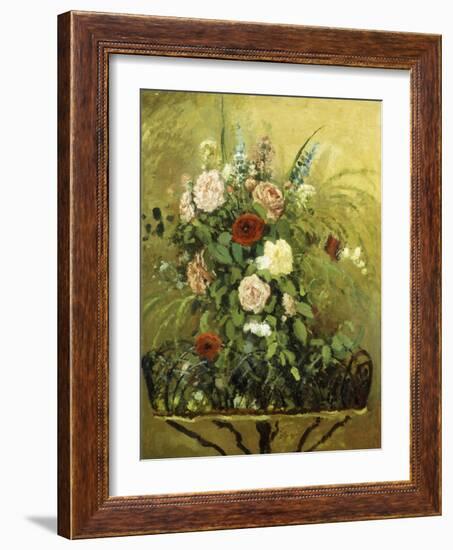 Bouquet of Flowers with a Rustic Wooden Jardiniere-Camille Pissarro-Framed Giclee Print