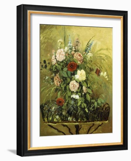 Bouquet of Flowers with a Rustic Wooden Jardiniere-Camille Pissarro-Framed Giclee Print