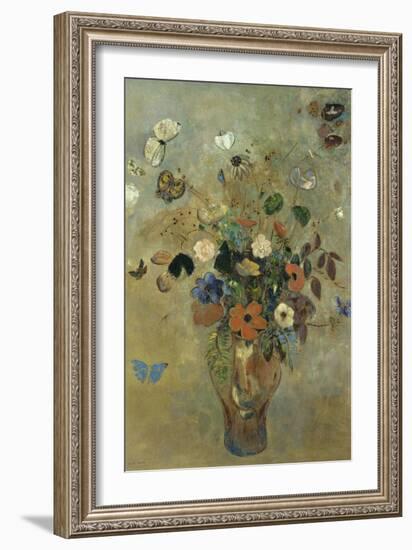 Bouquet of Flowers with Butterflies-Odilon Redon-Framed Giclee Print