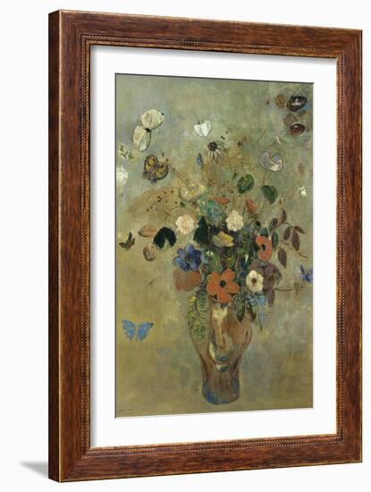 Bouquet of Flowers with Butterflies-Odilon Redon-Framed Giclee Print