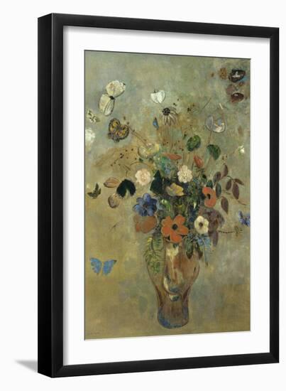 Bouquet of Flowers with Butterflies-Odilon Redon-Framed Giclee Print