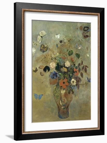 Bouquet of Flowers with Butterflies-Odilon Redon-Framed Giclee Print