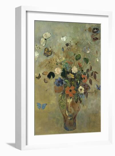 Bouquet of Flowers with Butterflies-Odilon Redon-Framed Giclee Print