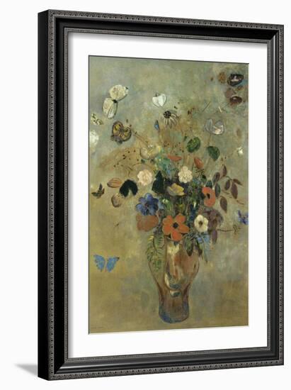 Bouquet of Flowers with Butterflies-Odilon Redon-Framed Giclee Print