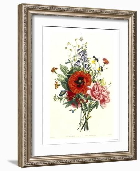 Bouquet of Foxglove, Poppy and Peonie-Jean Louis Prevost-Framed Giclee Print