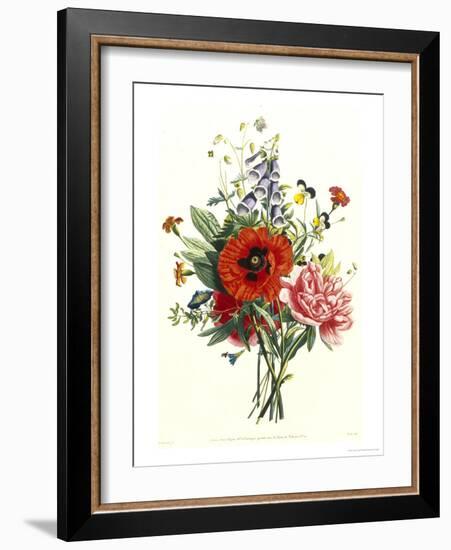 Bouquet of Foxglove, Poppy and Peonie-Jean Louis Prevost-Framed Giclee Print