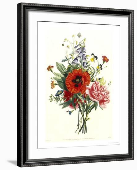 Bouquet of Foxglove, Poppy and Peonie-Jean Louis Prevost-Framed Giclee Print