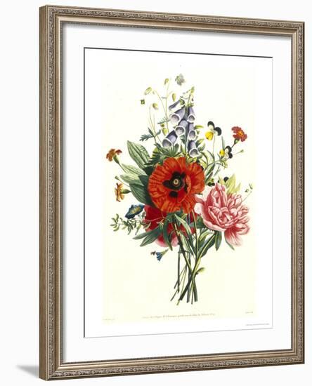 Bouquet of Foxglove, Poppy and Peonie-Jean Louis Prevost-Framed Giclee Print