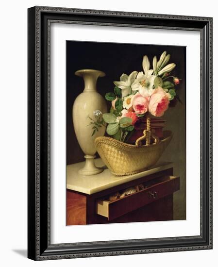 Bouquet of Lilies and Roses in a Basket, 1814-Antoine Berjon-Framed Giclee Print