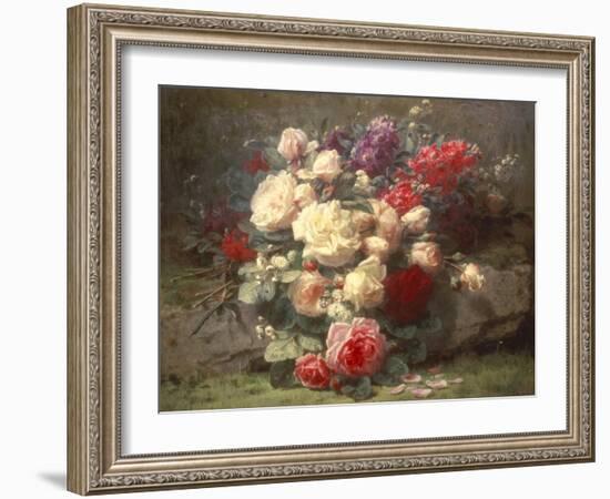 Bouquet of Pink Roses and Scented Stocks-Jean Baptiste Claude Robie-Framed Giclee Print