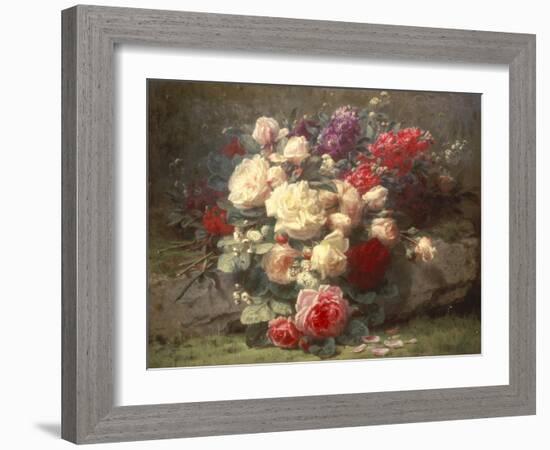 Bouquet of Pink Roses and Scented Stocks-Jean Baptiste Claude Robie-Framed Giclee Print