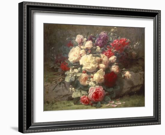 Bouquet of Pink Roses and Scented Stocks-Jean Baptiste Claude Robie-Framed Giclee Print