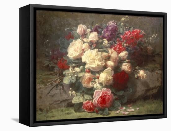 Bouquet of Pink Roses and Scented Stocks-Jean Baptiste Claude Robie-Framed Premier Image Canvas