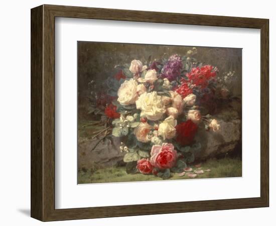 Bouquet of Pink Roses and Scented Stocks-Jean Baptiste Claude Robie-Framed Giclee Print