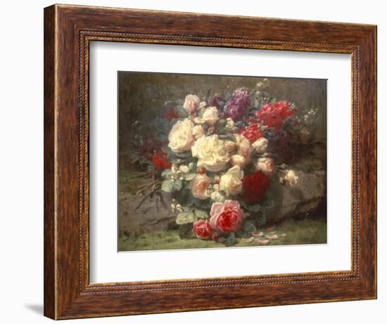 Bouquet of Pink Roses and Scented Stocks-Jean Baptiste Claude Robie-Framed Giclee Print