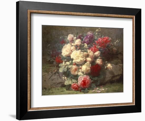 Bouquet of Pink Roses and Scented Stocks-Jean Baptiste Claude Robie-Framed Giclee Print