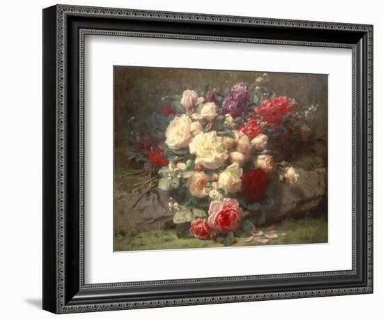 Bouquet of Pink Roses and Scented Stocks-Jean Baptiste Claude Robie-Framed Giclee Print