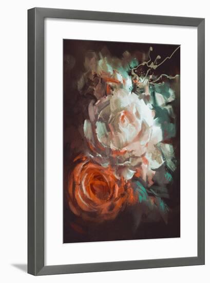 Bouquet of Roses with Oil Painting Style,Illustration-Tithi Luadthong-Framed Art Print