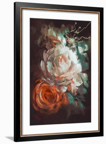 Bouquet of Roses with Oil Painting Style,Illustration-Tithi Luadthong-Framed Art Print