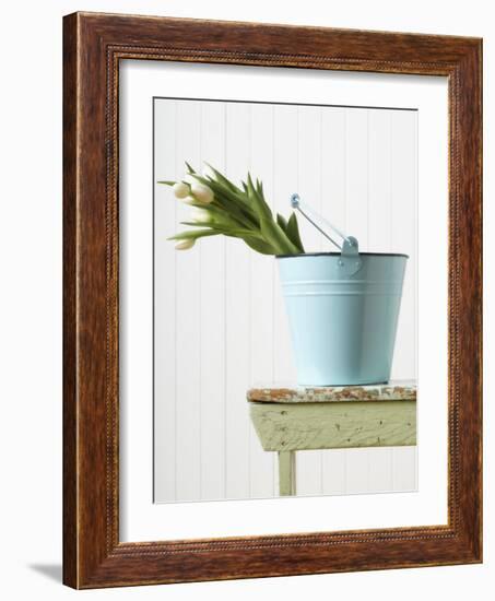 Bouquet of White Tulips in Bucket-null-Framed Photographic Print