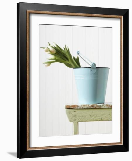 Bouquet of White Tulips in Bucket-null-Framed Photographic Print