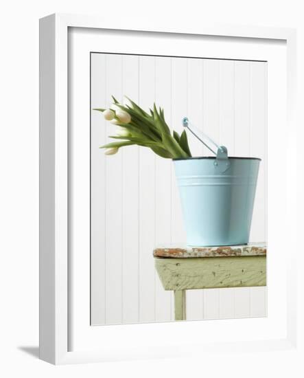 Bouquet of White Tulips in Bucket-null-Framed Photographic Print