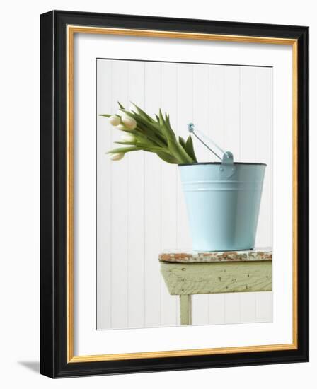 Bouquet of White Tulips in Bucket-null-Framed Photographic Print