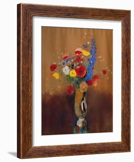 Bouquet of Wild Flowers in a Vase with Long Neck, 1912, Gouache-Odilon Redon-Framed Giclee Print