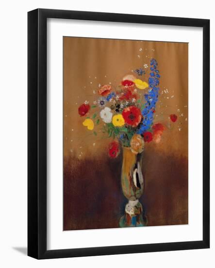 Bouquet of Wild Flowers in a Vase with Long Neck, 1912, Gouache-Odilon Redon-Framed Giclee Print