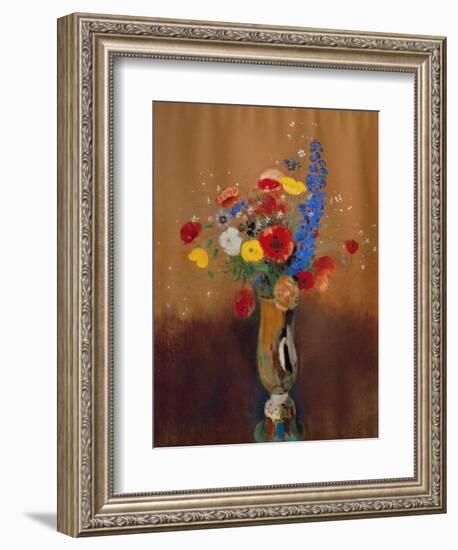 Bouquet of Wild Flowers in a Vase with Long Neck, 1912, Gouache-Odilon Redon-Framed Giclee Print