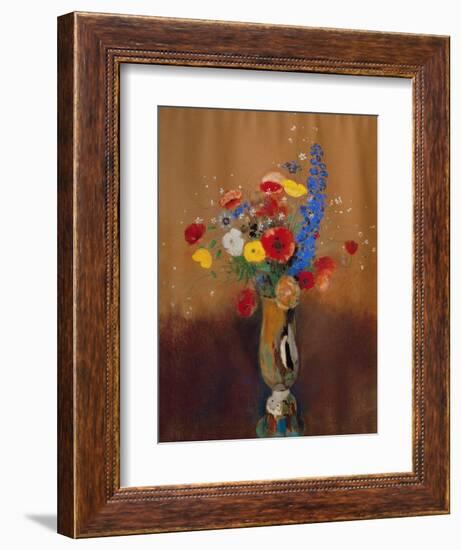 Bouquet of Wild Flowers in a Vase with Long Neck, 1912, Gouache-Odilon Redon-Framed Giclee Print