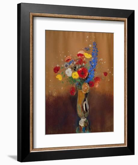 Bouquet of Wild Flowers in a Vase with Long Neck, 1912, Gouache-Odilon Redon-Framed Giclee Print