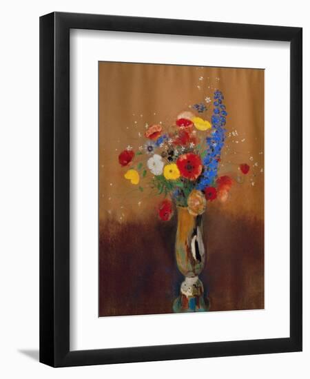 Bouquet of Wild Flowers in a Vase with Long Neck, 1912, Gouache-Odilon Redon-Framed Giclee Print