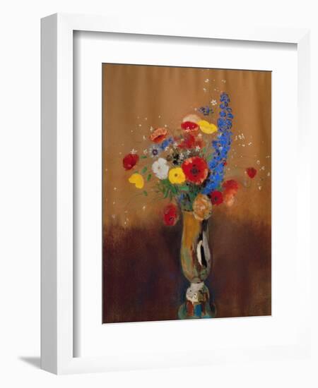 Bouquet of Wild Flowers in a Vase with Long Neck, 1912, Gouache-Odilon Redon-Framed Giclee Print