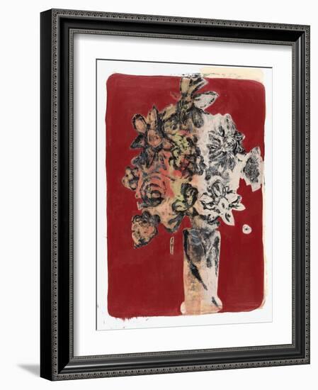 Bouquet Red Background-Maria Pietri Lalor-Framed Giclee Print