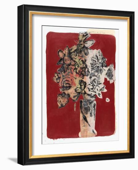 Bouquet Red Background-Maria Pietri Lalor-Framed Giclee Print