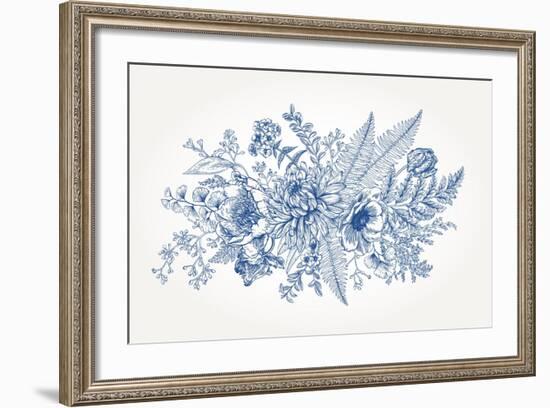 Bouquet with a Vintage Garden with Flowers and Leaves. Vector Botanical Illustration. Chrysanthemum-Lisla-Framed Art Print