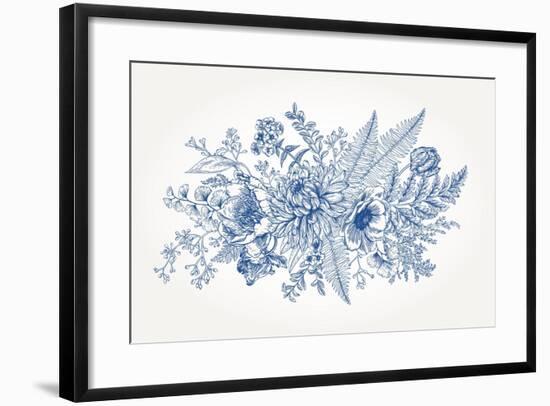 Bouquet with a Vintage Garden with Flowers and Leaves. Vector Botanical Illustration. Chrysanthemum-Lisla-Framed Art Print
