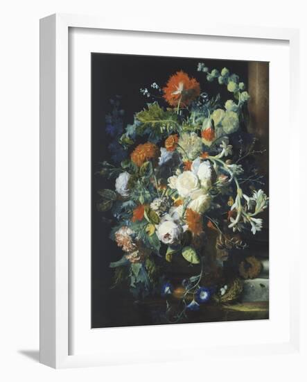 Bouquets of Flowers on a Black Background-Jan van Huysum-Framed Giclee Print