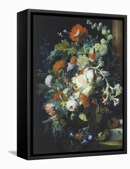 Bouquets of Flowers on a Black Background-Jan van Huysum-Framed Premier Image Canvas