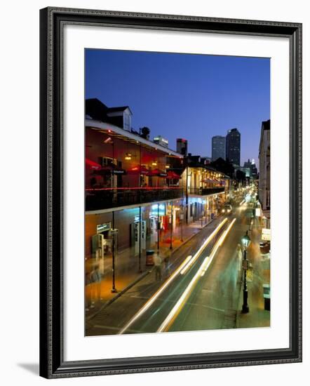 Bourbon Street and City Skyline at Night, New Orleans, Louisiana, USA-Gavin Hellier-Framed Photographic Print