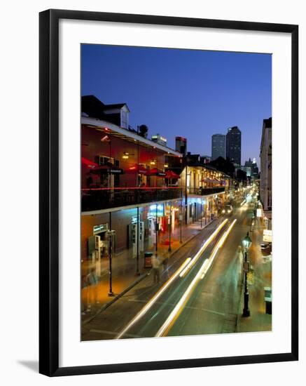 Bourbon Street and City Skyline at Night, New Orleans, Louisiana, USA-Gavin Hellier-Framed Photographic Print