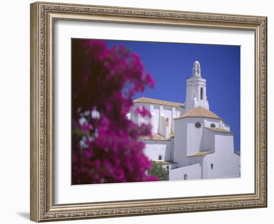 Bourgainvillea Flowers and White Christian Church, Cadaques, Costa Brava, Catalonia, Spain-Ruth Tomlinson-Framed Photographic Print