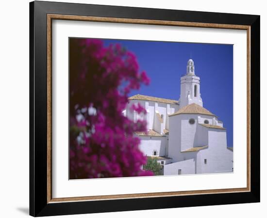 Bourgainvillea Flowers and White Christian Church, Cadaques, Costa Brava, Catalonia, Spain-Ruth Tomlinson-Framed Photographic Print