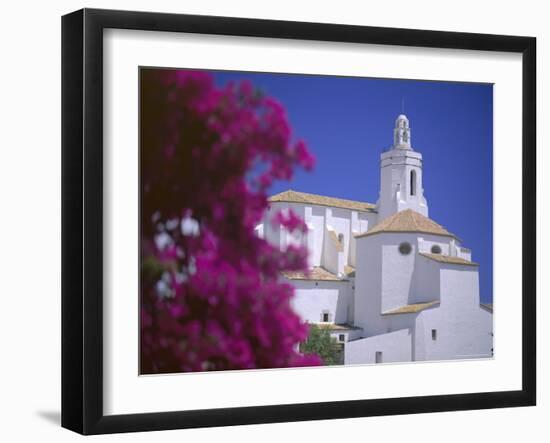 Bourgainvillea Flowers and White Christian Church, Cadaques, Costa Brava, Catalonia, Spain-Ruth Tomlinson-Framed Photographic Print