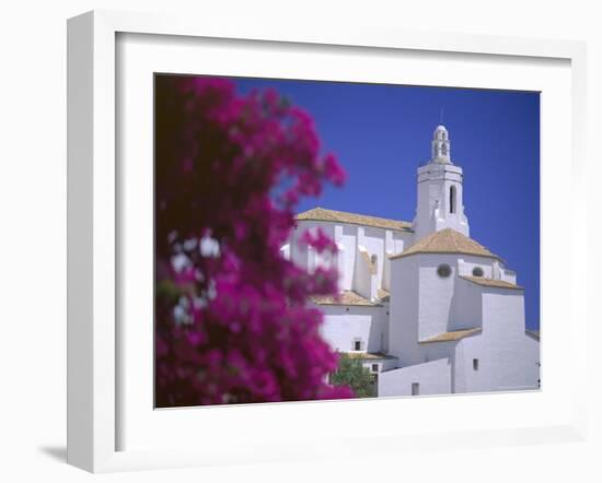 Bourgainvillea Flowers and White Christian Church, Cadaques, Costa Brava, Catalonia, Spain-Ruth Tomlinson-Framed Photographic Print