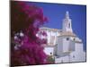 Bourgainvillea Flowers and White Christian Church, Cadaques, Costa Brava, Catalonia, Spain-Ruth Tomlinson-Mounted Photographic Print