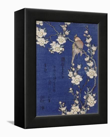 Bouvreuil et cerisier pleureur en fleur-Katsushika Hokusai-Framed Premier Image Canvas