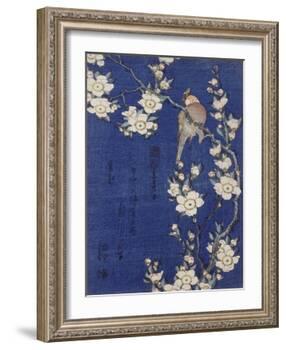 Bouvreuil et cerisier pleureur en fleur-Katsushika Hokusai-Framed Giclee Print